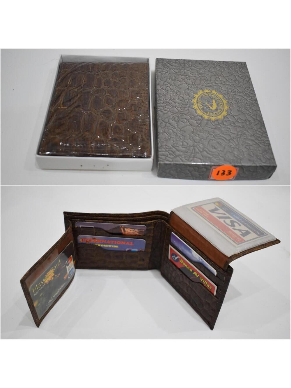 Andrue Handmade Italian Leather Crocodile Pressed Men Male Bifold Wallet 133